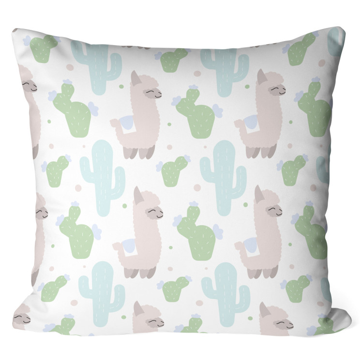 Decorative Microfiber Pillow Frisky llamas - composition with a cactus theme on a white background cushions 147023