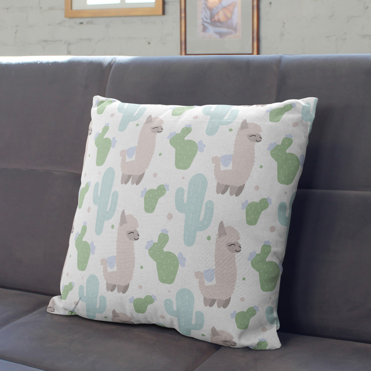 Decorative Microfiber Pillow Frisky llamas - composition with a cactus theme on a white background cushions 147023 additionalImage 3