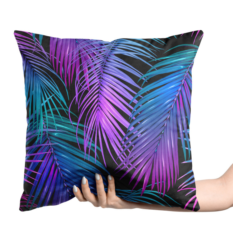 Decorative Velor Pillow Neon palm trees - floral motif in shades of turquoise and purple 147123 additionalImage 2