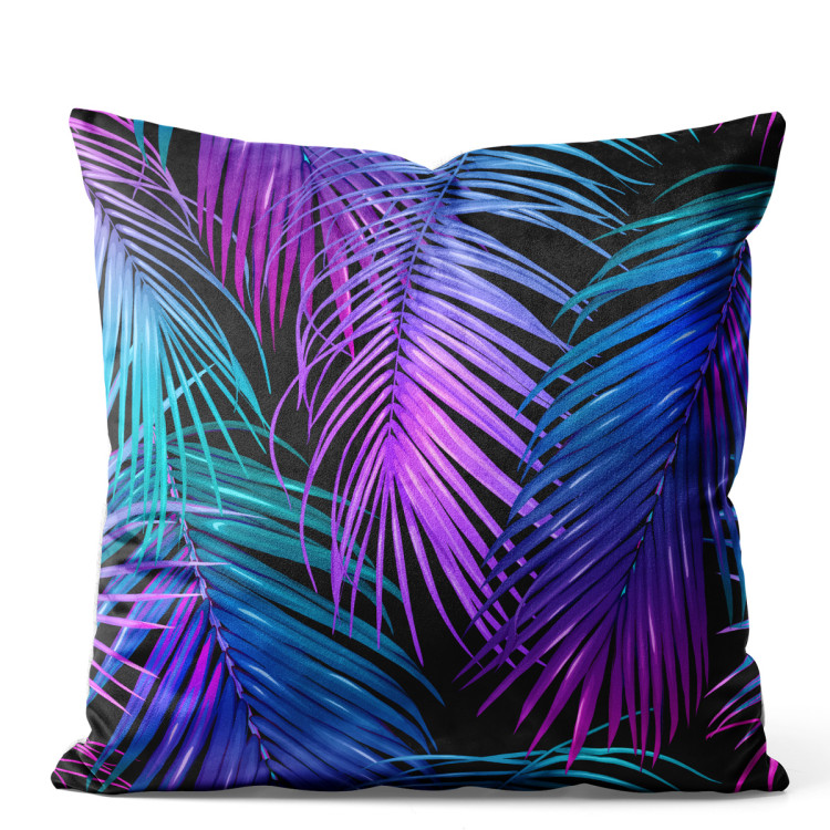 Decorative Velor Pillow Neon palm trees - floral motif in shades of turquoise and purple 147123