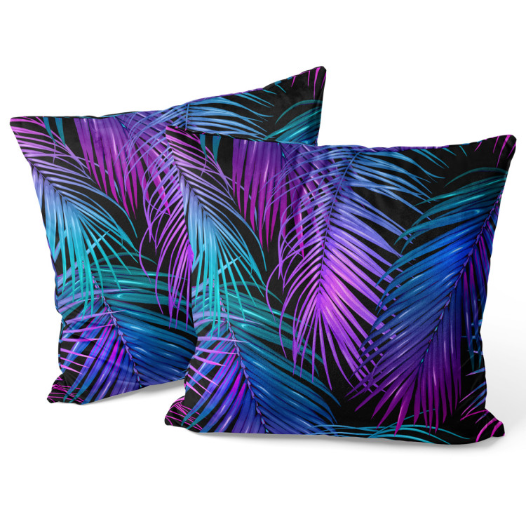 Decorative Velor Pillow Neon palm trees - floral motif in shades of turquoise and purple 147123 additionalImage 3