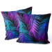Decorative Velor Pillow Neon palm trees - floral motif in shades of turquoise and purple 147123 additionalThumb 3