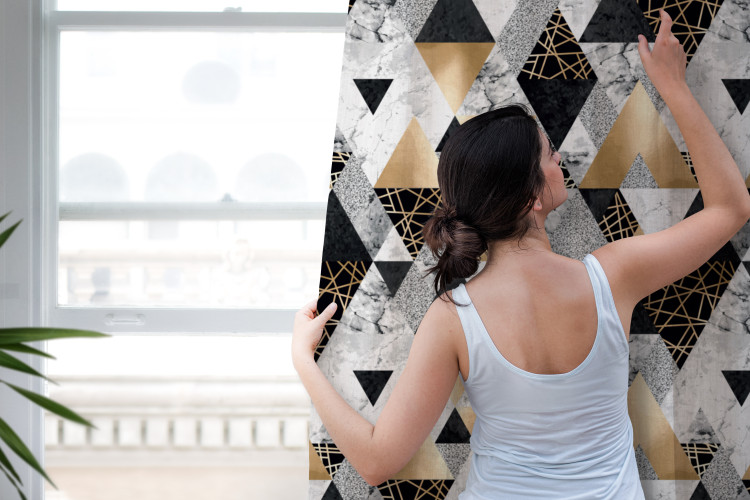 Decorative Curtain Elegenat geometry - a minimalist design with imitation marble and gold 147323 additionalImage 5