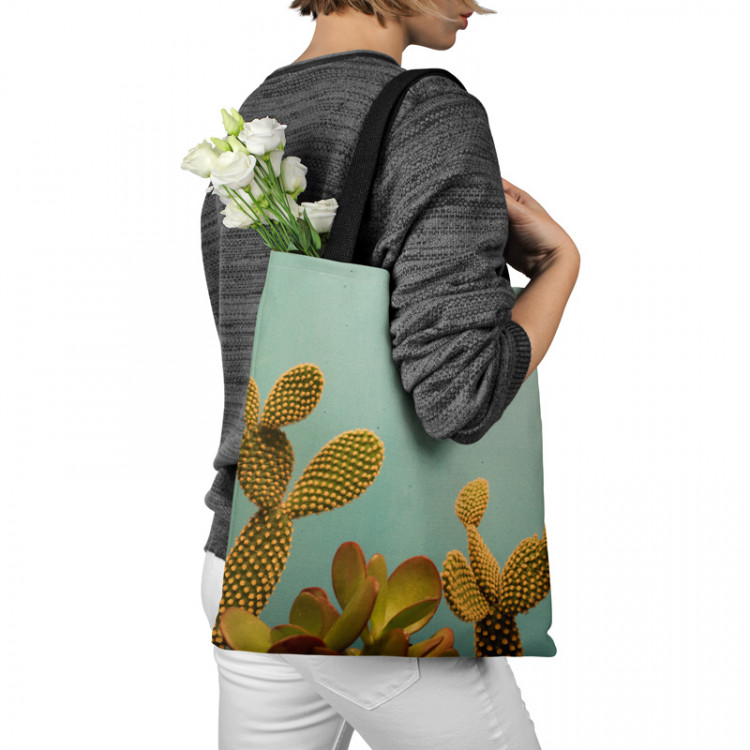 Shopping Bag Cactus sky - a plant composition on a celadon background 148523 additionalImage 3