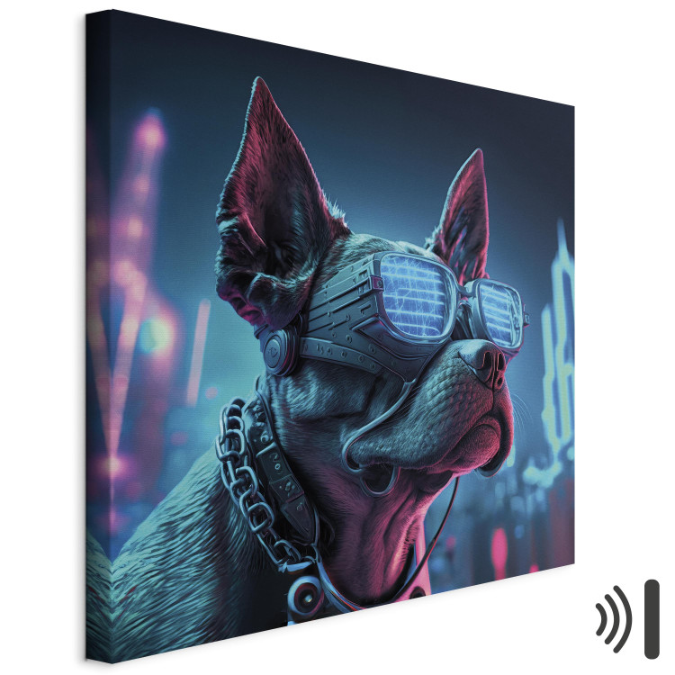 Canvas Print AI Dog Boston Terrier - Blue Animal in Glowing Glasses on City Neon Background - Square 150123 additionalImage 8