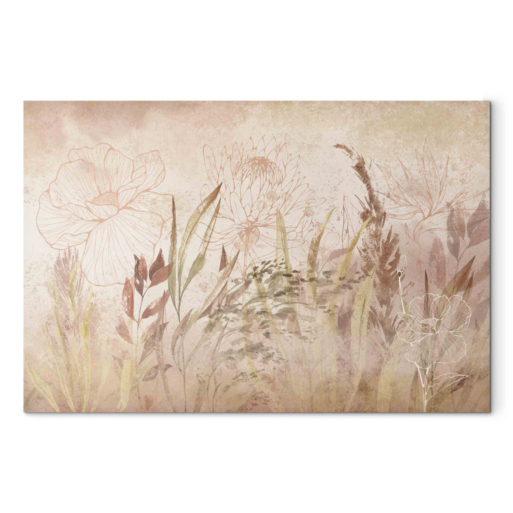 Canvas Print Boho Style Garden - Airy Flowers, Plants and Grass in Beiges and Pinks 151223