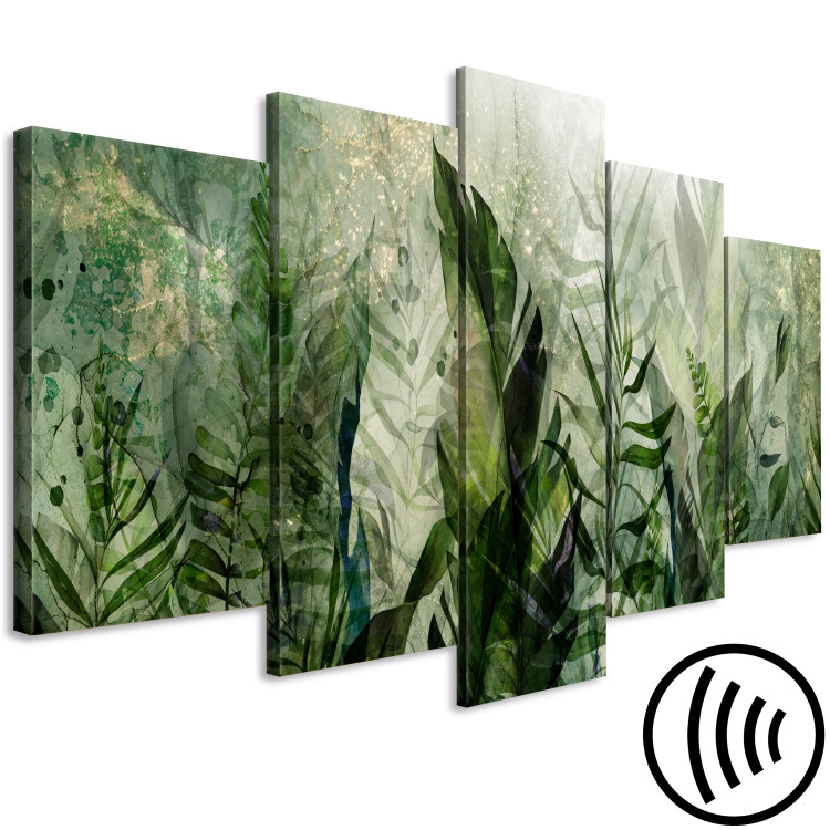 Canvas Art Print Tropical Leaves - Plants in Dew Against a Background of Greenery in the Mist 151423 additionalImage 6