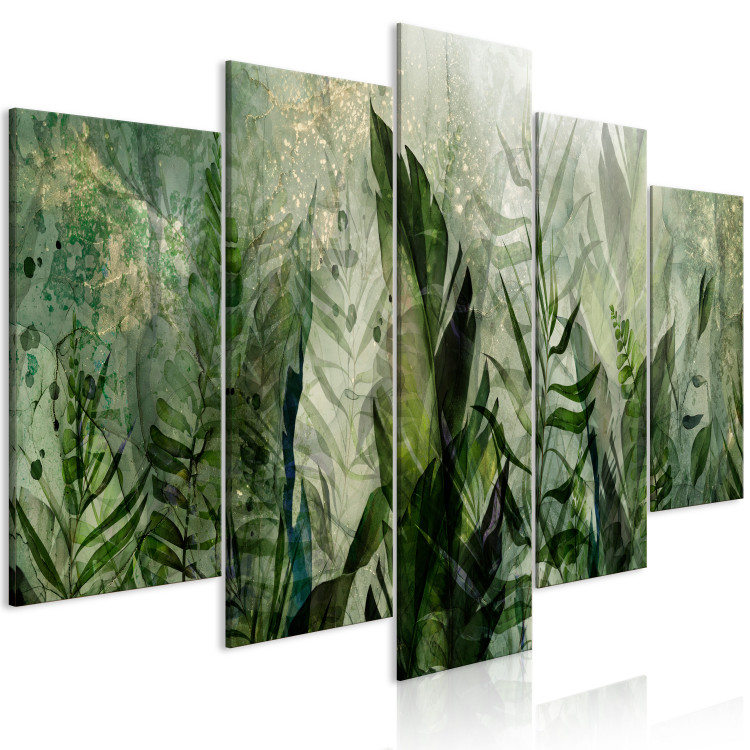 Canvas Art Print Tropical Leaves - Plants in Dew Against a Background of Greenery in the Mist 151423 additionalImage 2