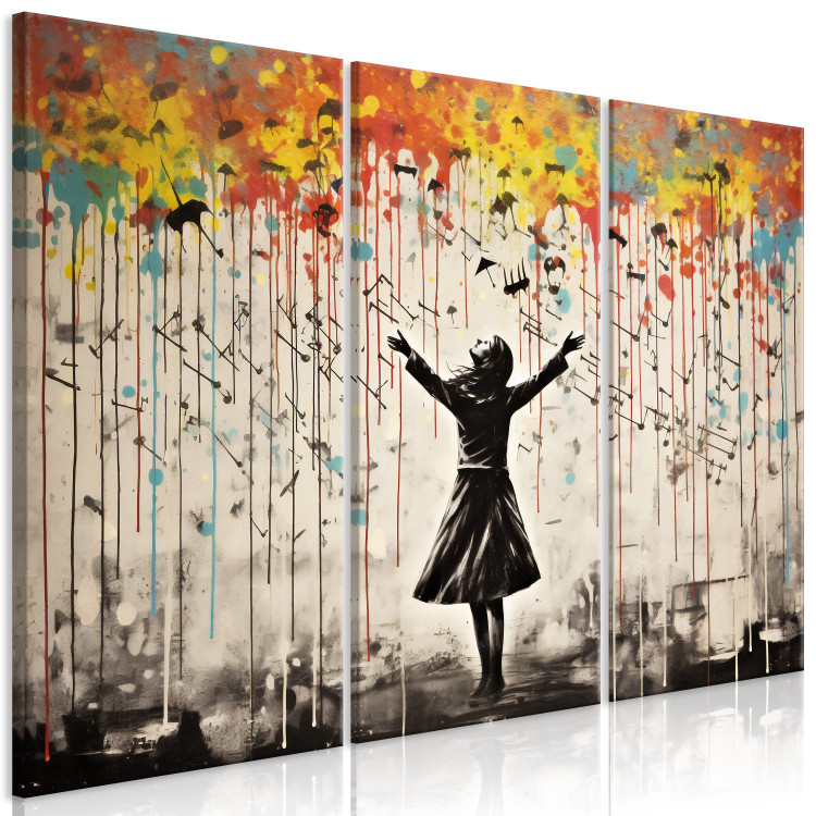 Canvas Art Print Singing in the Rain - Colorful Graffiti With a Woman in the Style of Banksy 152023 additionalImage 2