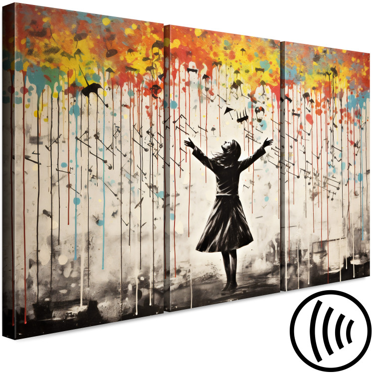 Canvas Art Print Singing in the Rain - Colorful Graffiti With a Woman in the Style of Banksy 152023 additionalImage 6