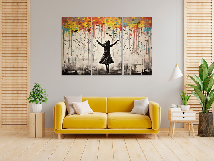 Canvas Art Print Singing in the Rain - Colorful Graffiti With a Woman in the Style of Banksy 152023 additionalImage 3