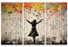 Canvas Art Print Singing in the Rain - Colorful Graffiti With a Woman in the Style of Banksy 152023