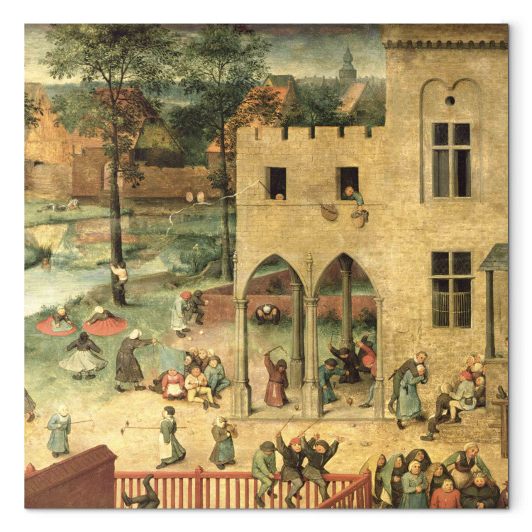 Reproduction Painting Children's Games (Kinderspiele): detail of top left-hand corner showing children spinning tops and playing bowls 152623 additionalImage 7