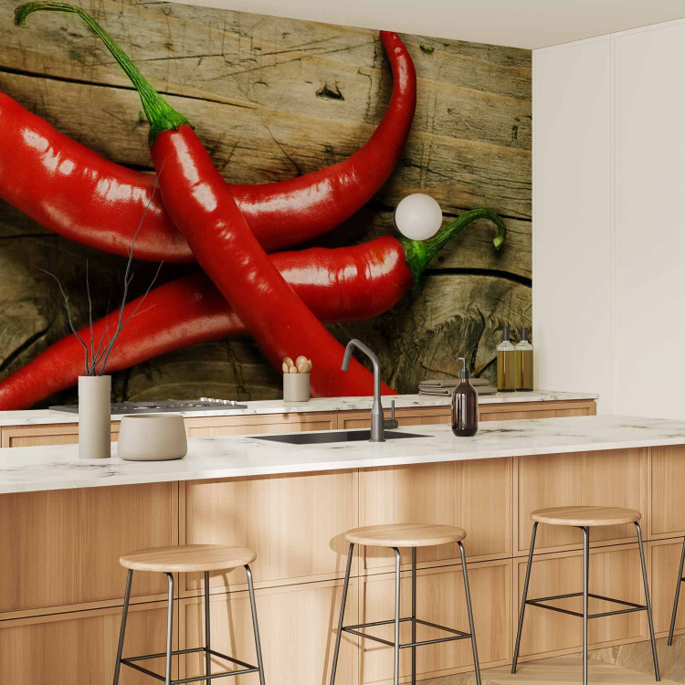 Photo Wallpaper Spicy Flavours - Chili Peppers with Stems on a Wooden Board 59823 additionalImage 7
