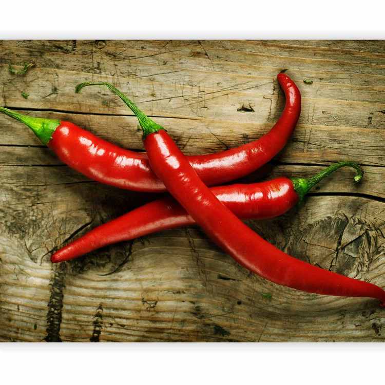 Photo Wallpaper Spicy Flavours - Chili Peppers with Stems on a Wooden Board 59823 additionalImage 1