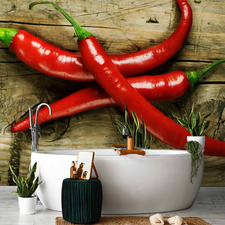 Photo Wallpaper Spicy Flavours - Chili Peppers with Stems on a Wooden Board 59823 additionalImage 8