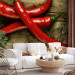 Photo Wallpaper Spicy Flavours - Chili Peppers with Stems on a Wooden Board 59823