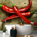 Photo Wallpaper Spicy Flavours - Chili Peppers with Stems on a Wooden Board 59823 additionalThumb 8