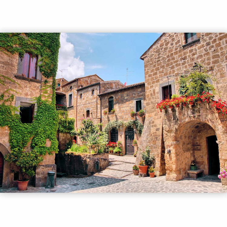 Wall Mural Street in Tuscany - Italian town with brick houses and flowers 97323 additionalImage 1