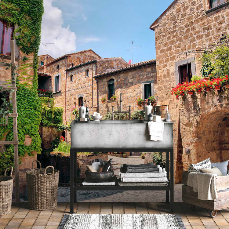 Wall Mural Street in Tuscany - Italian town with brick houses and flowers 97323 additionalImage 8
