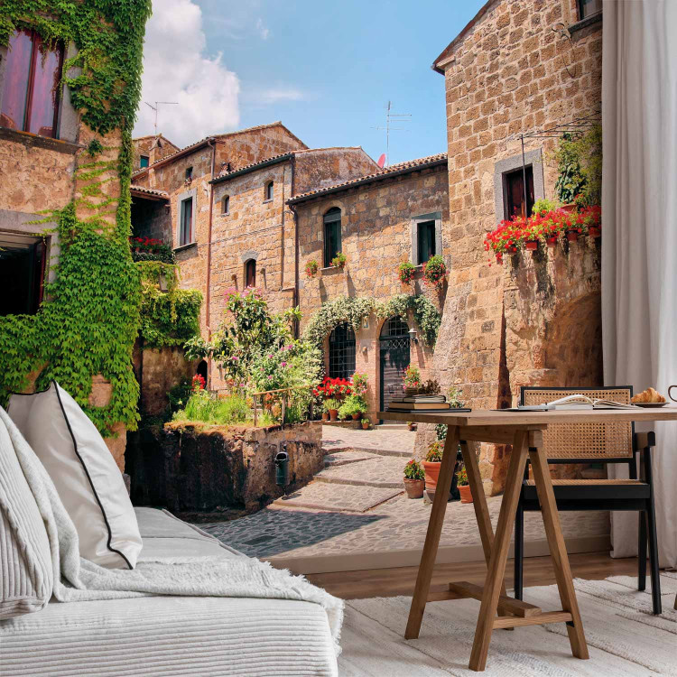 Wall Mural Street in Tuscany - Italian town with brick houses and flowers 97323 additionalImage 4