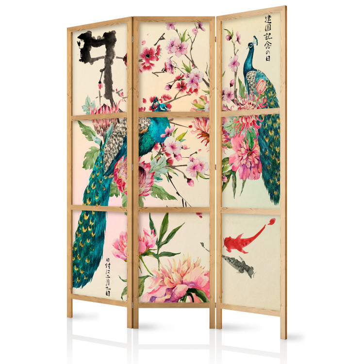 Room Divider Screen Peacock Love - colorful peacocks on beige background in oriental motif 98223 additionalImage 5