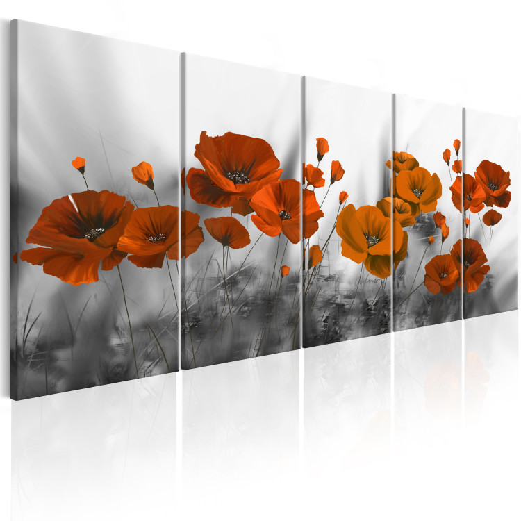 Canvas Poppies on a gray meadow - red flowers growing out of gray soil 98623 additionalImage 2