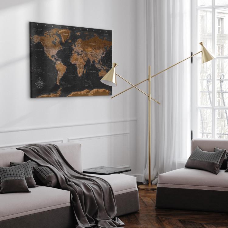 Canvas Brown World Map (FR) (1-piece) - Map with French Texts 106233 additionalImage 5