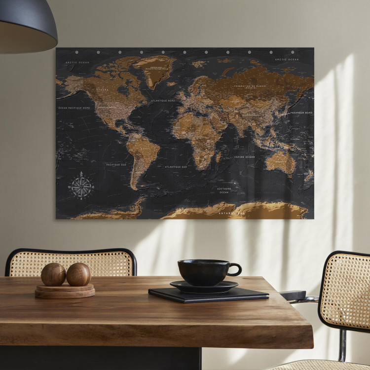 Canvas Brown World Map (FR) (1-piece) - Map with French Texts 106233 additionalImage 9