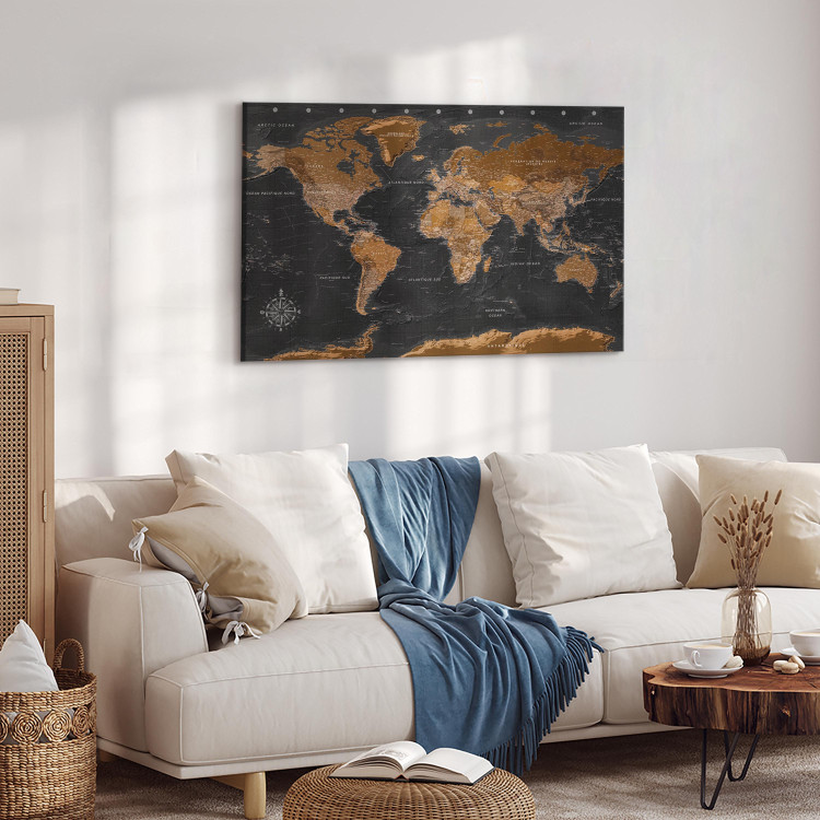 Canvas Brown World Map (FR) (1-piece) - Map with French Texts 106233 additionalImage 10