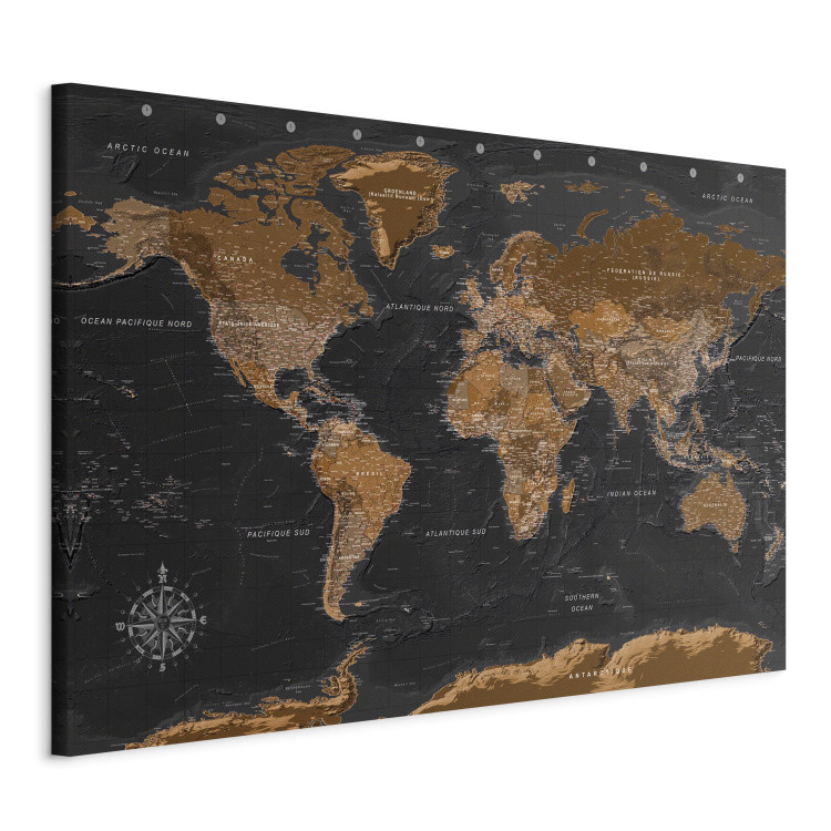 Canvas Brown World Map (FR) (1-piece) - Map with French Texts 106233 additionalImage 2