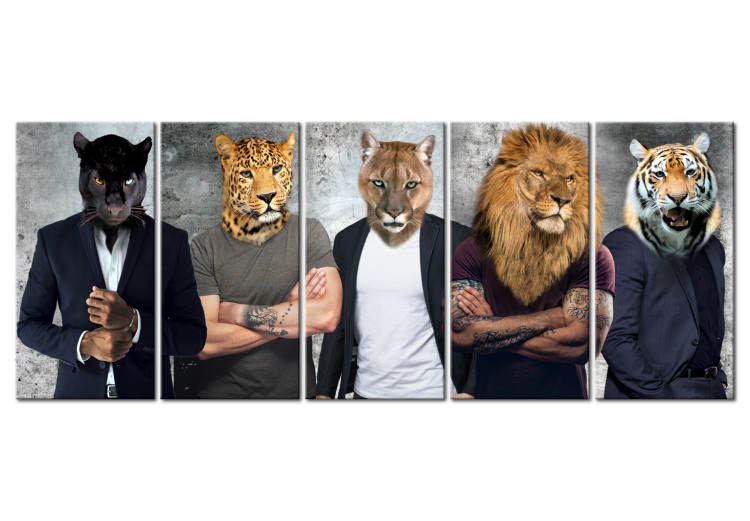 Canvas Print Different Faces (5-piece) - People with Animal Heads in Banksy Style 106733