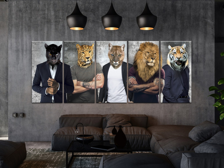 Canvas Print Different Faces (5-piece) - People with Animal Heads in Banksy Style 106733 additionalImage 3