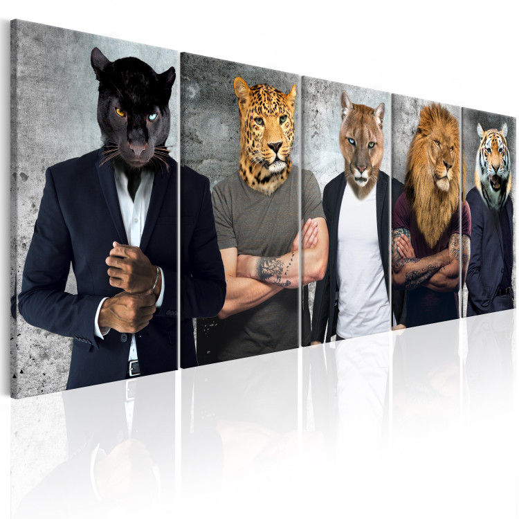 Canvas Print Different Faces (5-piece) - People with Animal Heads in Banksy Style 106733 additionalImage 2