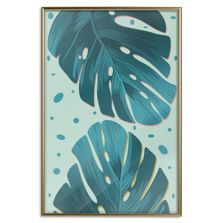 Poster Moistened Leaves - green composition with tropical perforated leaves 116933 additionalImage 20