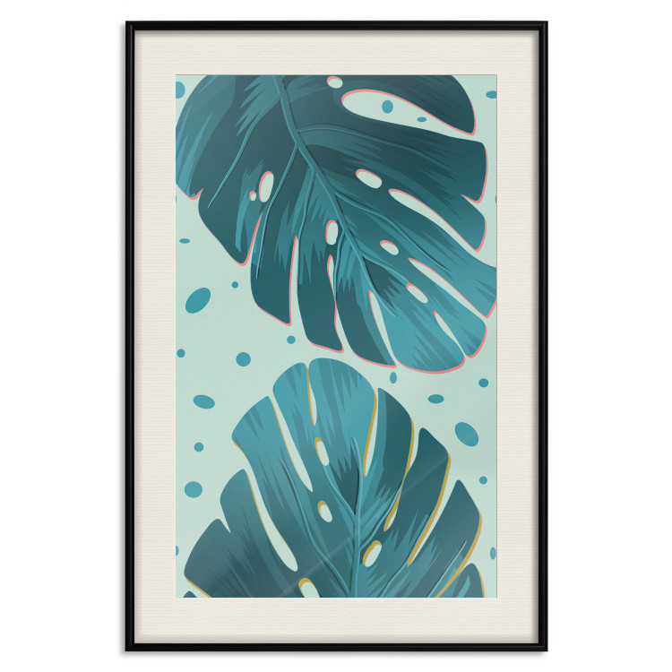 Poster Moistened Leaves - green composition with tropical perforated leaves 116933 additionalImage 18
