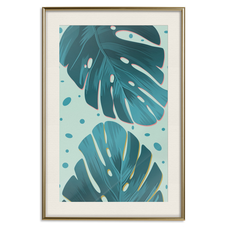 Poster Moistened Leaves - green composition with tropical perforated leaves 116933 additionalImage 19