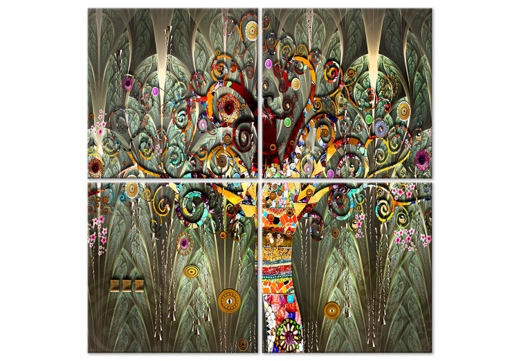 Canvas Print Colorful Tree with Patterns (4-part) - Gustav Klimt's Spirals 118433