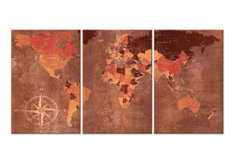 Canvas Vintage World Map (3 Parts) Brown 118933