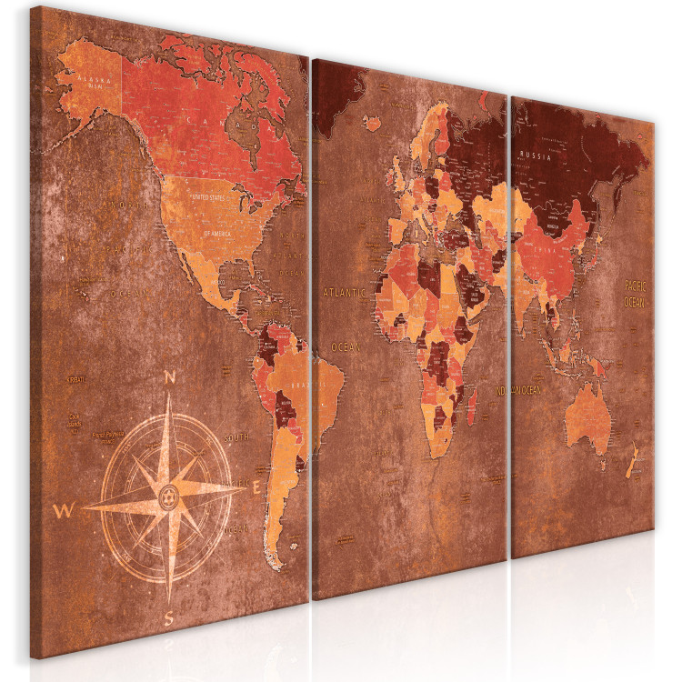 Canvas Vintage World Map (3 Parts) Brown 118933 additionalImage 2