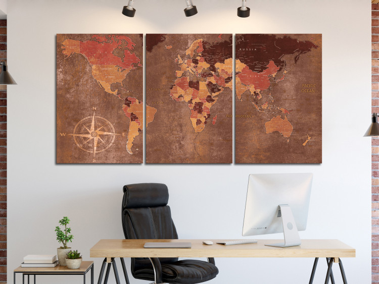 Canvas Vintage World Map (3 Parts) Brown 118933 additionalImage 3