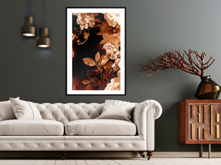 Poster September Night - flowers and leaves in autumn colors on black background 123933 additionalImage 4