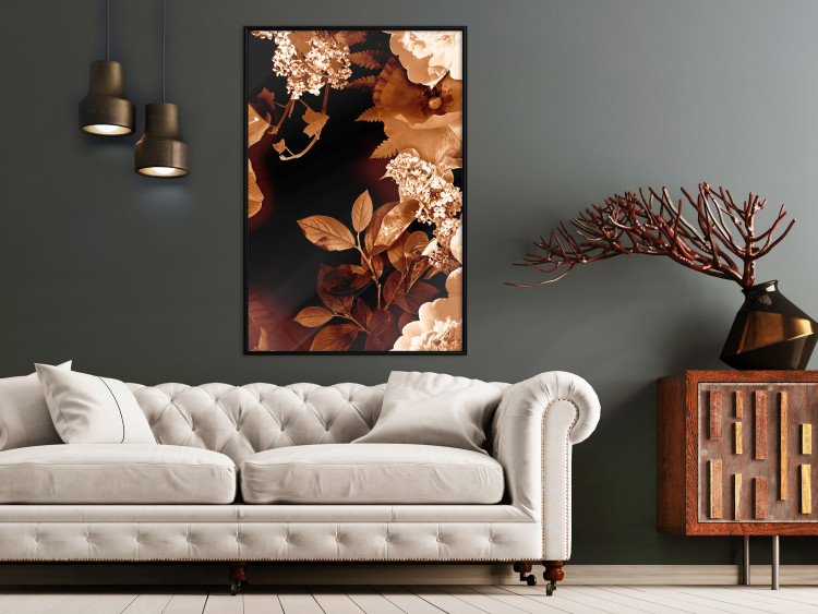 Poster September Night - flowers and leaves in autumn colors on black background 123933 additionalImage 3