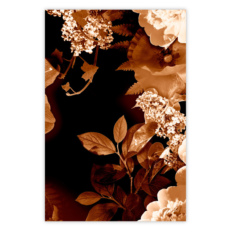 Poster September Night - flowers and leaves in autumn colors on black background 123933
