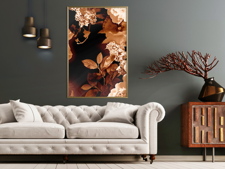 Poster September Night - flowers and leaves in autumn colors on black background 123933 additionalImage 5