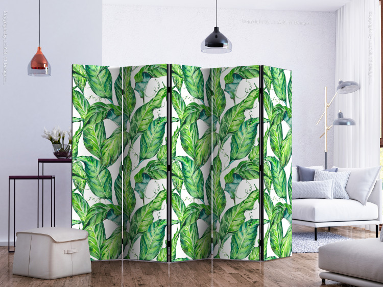 Room Divider Screen Long Leaves II (5-piece) - tropical plants on a white background 124033 additionalImage 2