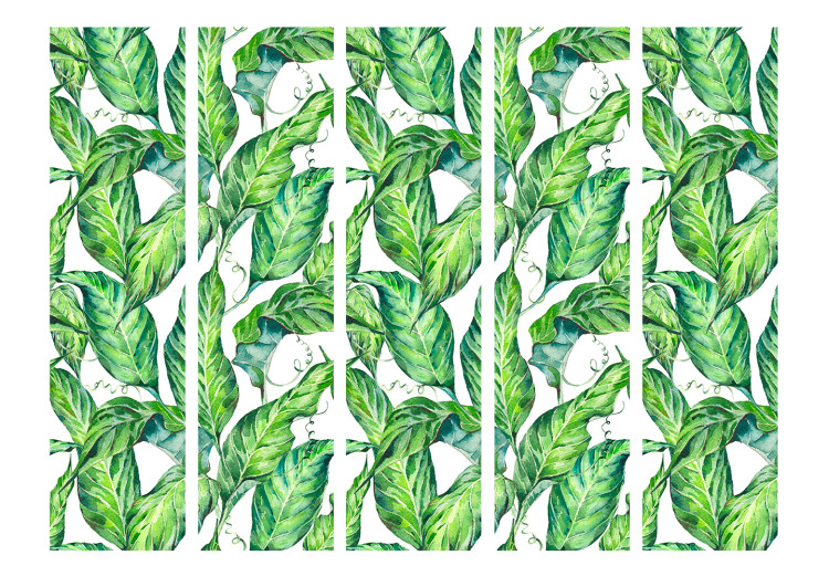 Room Divider Screen Long Leaves II (5-piece) - tropical plants on a white background 124033 additionalImage 3