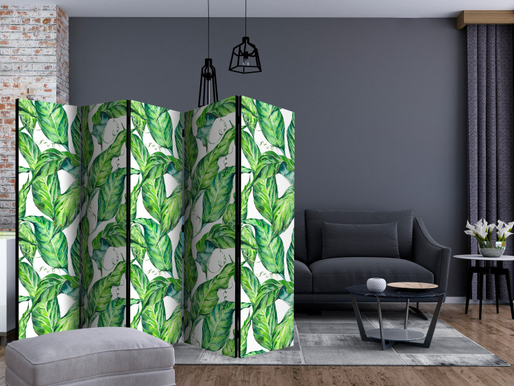 Room Divider Screen Long Leaves II (5-piece) - tropical plants on a white background 124033 additionalImage 4
