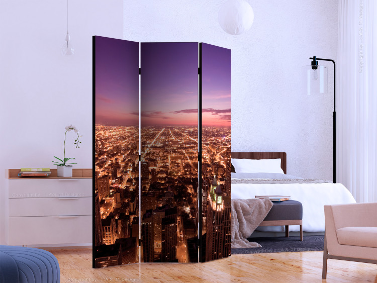 Room Divider Chicago Skyline (3-piece) - city architecture under the night sky 124233 additionalImage 2