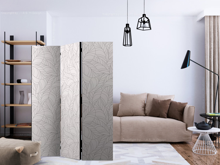 Room Divider Colorless Leaves (3-piece) - light composition with a plant motif 124333 additionalImage 4